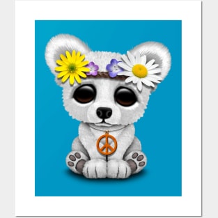 Cute Baby Polar Bear Cub Hippie Posters and Art